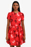 Valentino Red Heart Printed Shor Sleeve Mini Dress Size 4