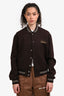Celine Brown Wool Logo Embroidered Baseball Jacket Size 40