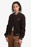 Celine Brown Wool Logo Embroidered Baseball Jacket Size 40