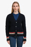Thom Browne Navy Wool/Mohair Trim Detail Cable Knit Cardigan Size 4