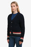 Thom Browne Navy Wool/Mohair Trim Detail Cable Knit Cardigan Size 4