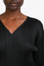 Pleats Please Issey Miyake Black Pleated V Neck Long Sleeve Top Size 5