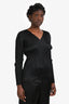 Pleats Please Issey Miyake Black Pleated V Neck Long Sleeve Top Size 5