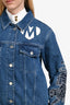 Maje Blue Denim Ride Out Tiger Embroidered Jacket Size 40