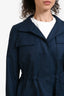 Akris Punto Blue Cashmere Silk Blend Cinched Waist Light Jacket Size 4