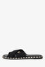 Pre-Loved Chanel™ Black Canvas/Leather Braided Trim CC Logo Slides Size 39C