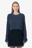 Miu Miu Blue Cut-out Cropped Cable-Knit Distressed Sweater Size 36