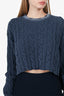 Miu Miu Blue Cut-out Cropped Cable-Knit Distressed Sweater Size 36