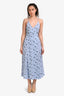 Ganni Blue/Black Floral Sleeveless Midi Wrap Dress Size 36