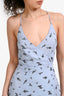 Ganni Blue/Black Floral Sleeveless Midi Wrap Dress Size 36