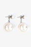 Salvatore Ferragamo Silver Tone White Pearl Drop Earrings