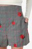 Versace Black Red Wool Plaid Rose-Embroidered Shorts Size 40