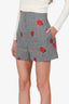Versace Black Red Wool Plaid Rose-Embroidered Shorts Size 40