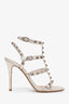 Valentino Silver Metallic Rockstud Cage Heeled Sandals Size 37