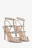 Valentino Silver Metallic Rockstud Cage Heeled Sandals Size 37