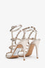 Valentino Silver Metallic Rockstud Cage Heeled Sandals Size 37