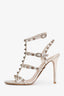 Valentino Silver Metallic Rockstud Cage Heeled Sandals Size 37