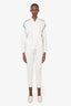 Brunello Cucinelli White Cotton Beaded Monili Detail Zip-up Sweater + Jogger Set Size 27/XS