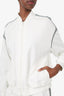 Brunello Cucinelli White Cotton Beaded Monili Detail Zip-up Sweater + Jogger Set Size 27/XS