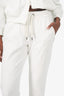 Brunello Cucinelli White Cotton Beaded Monili Detail Zip-up Sweater + Jogger Set Size 27/XS