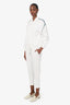 Brunello Cucinelli White Cotton Beaded Monili Detail Zip-up Sweater + Jogger Set Size 27/XS