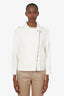 Brunello Cucinelli Cream Cotton/Linen-blend Embellished Herringbone Biker Jacket Size 36