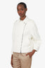 Brunello Cucinelli Cream Cotton/Linen-blend Embellished Herringbone Biker Jacket Size 36