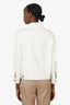 Brunello Cucinelli Cream Cotton/Linen-blend Embellished Herringbone Biker Jacket Size 36