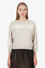 Brunello Cucinelli Beige Cashmere Beaded Knit Cropped Sweater Size XS