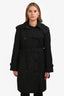 Burberry Black Nylon Hooded Belted Midi Trench Jacket Size 10 US