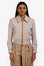 Burberry Beige/Leather Trim Detailed Cropped Zip Up Jacket Size 0 US