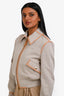 Burberry Beige/Leather Trim Detailed Cropped Zip Up Jacket Size 0 US