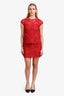 Dolce & Gabbana Red Rosso Lace Crewneck Top + Midi Skirt Set