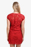 Dolce & Gabbana Red Rosso Lace Crewneck Top + Midi Skirt Set