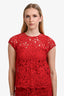 Dolce & Gabbana Red Rosso Lace Crewneck Top + Midi Skirt Set