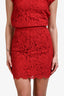 Dolce & Gabbana Red Rosso Lace Crewneck Top + Midi Skirt Set