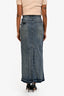 Ganni Light Denim Distressed Hem Midi Pencil Skirt Size 36