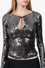 16ARLINGTON Gray Sequin Solare Long Sleeve Top Size 6