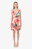 Alice + Olivia Pink Floral Patterned V-Neck Dress Estimated Size M