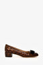 Salvatore Ferragamo Brown Patent Vara Bow Animal Print Pumps Size 5
