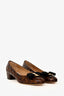 Salvatore Ferragamo Brown Patent Vara Bow Animal Print Pumps Size 5