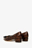 Salvatore Ferragamo Brown Patent Vara Bow Animal Print Pumps Size 5