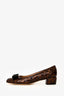 Salvatore Ferragamo Brown Patent Vara Bow Animal Print Pumps Size 5
