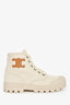Celine Beige Canvas Triomphe Combat Boots Size 37