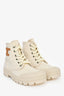 Celine Beige Canvas Triomphe Combat Boots Size 37