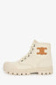 Celine Beige Canvas Triomphe Combat Boots Size 37