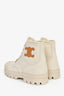 Celine Beige Canvas Triomphe Combat Boots Size 37