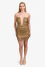Giuseppe di Morabito Gold Crystal Mesh V-Neck Mini Dress Size M/L