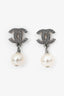 Pre-Loved Chanel™ 2012 Silver Tone CC Logo Drop Pearls Earrings