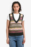 Ganni Grey/Multicolour Wool Patterned Sweater Vest Size S